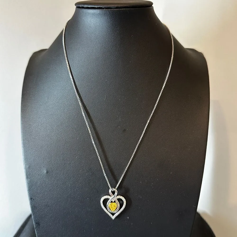 NIB, Redbee Brand 18kt GP/WG, 925 heart and yellow cz necklace!‎
